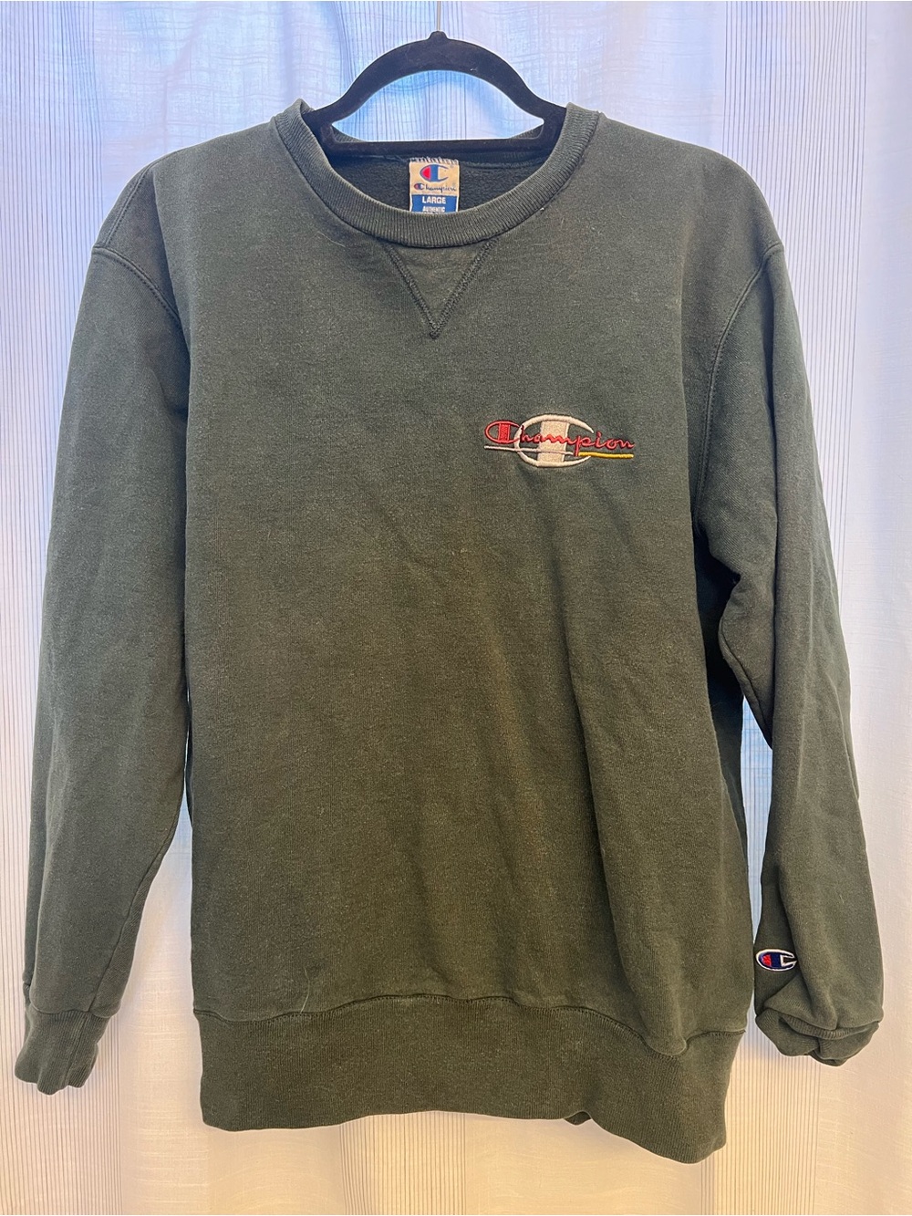 Champion Olive Green Crewneck Sweatshirt with Embroidered Logo